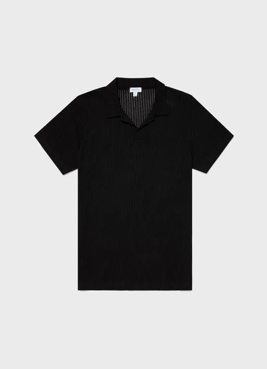 Linear Mesh Polo Shirt Black