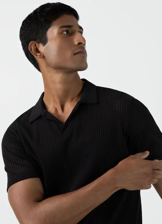 Linear Mesh Polo Shirt Black