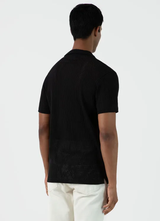 Linear Mesh Polo Shirt Black