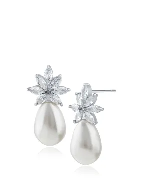 Marquise CZ and Pearl Drop Earrings