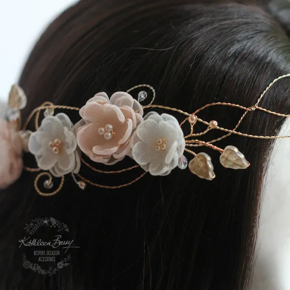 Melissa Bridal crown blush pink and ivory, rose gold toned, flower crown / wreath