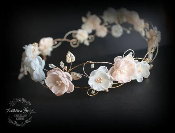 Melissa Bridal crown blush pink and ivory, rose gold toned, flower crown / wreath