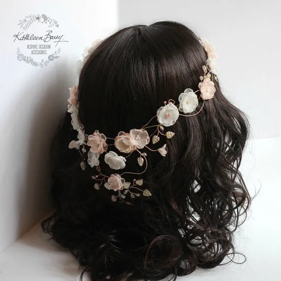 Melissa Bridal crown blush pink and ivory, rose gold toned, flower crown / wreath