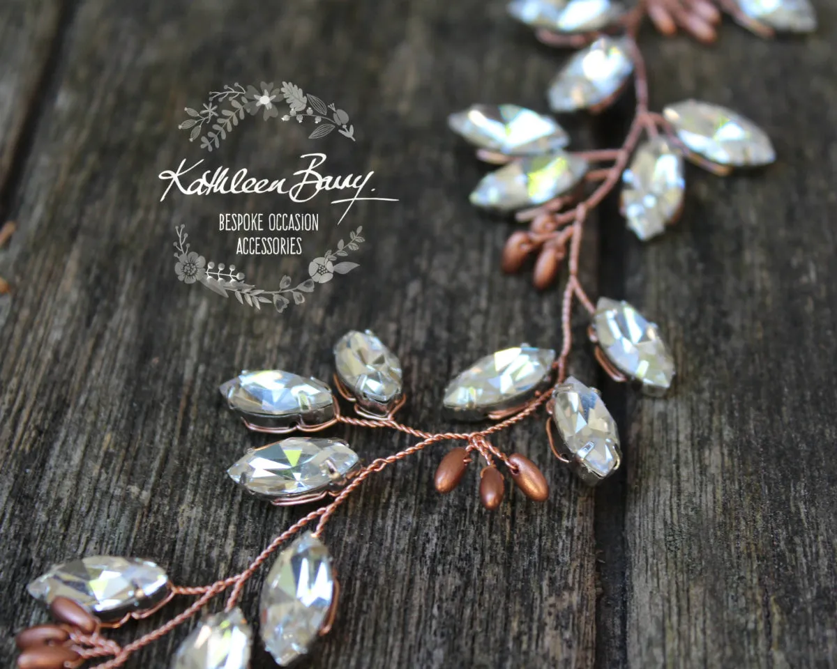 Minke leaf hair vine rhinestone - Copper, Rose gold, gold or silver hairpiece