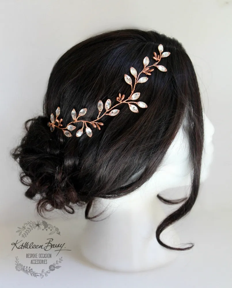 Minke leaf hair vine rhinestone - Copper, Rose gold, gold or silver hairpiece