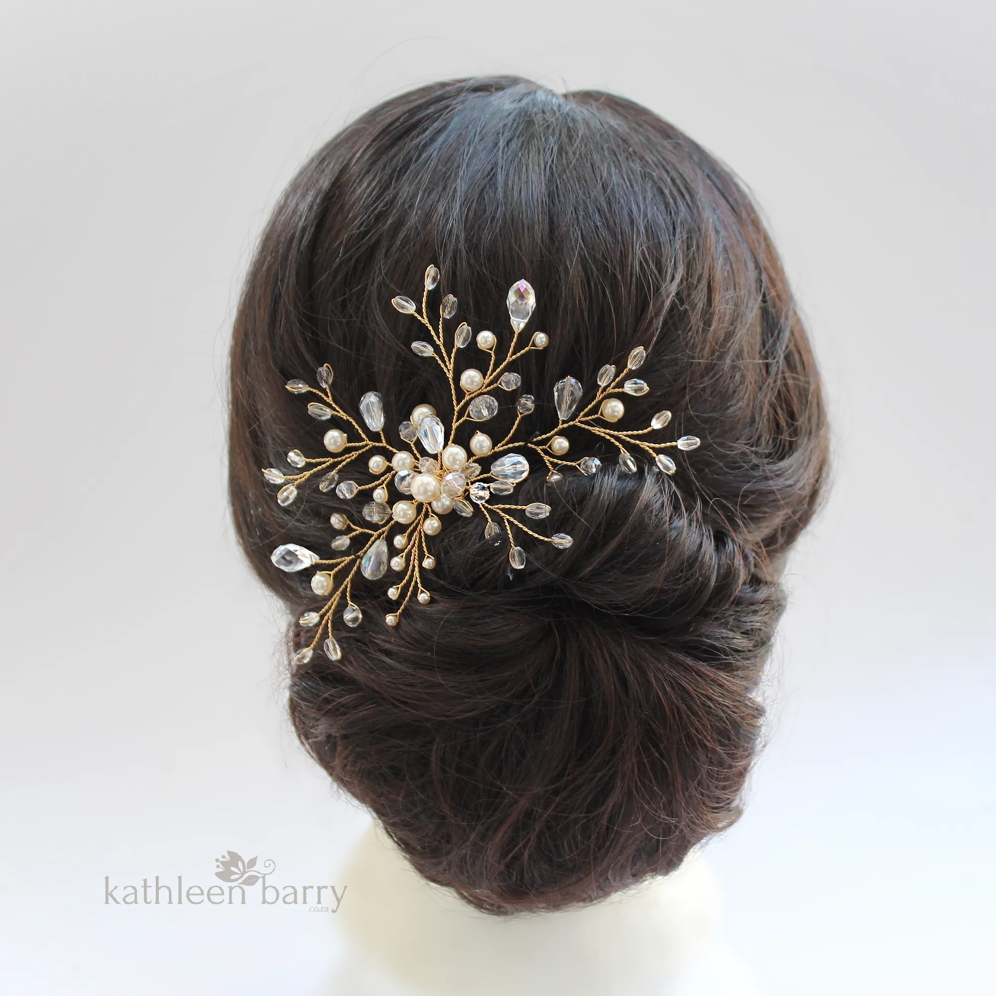 Nicole Bridal Hairpiece - Crystal & Pearl, wedding hair accessory available in Rose gold, gold or silver pearl colors to order