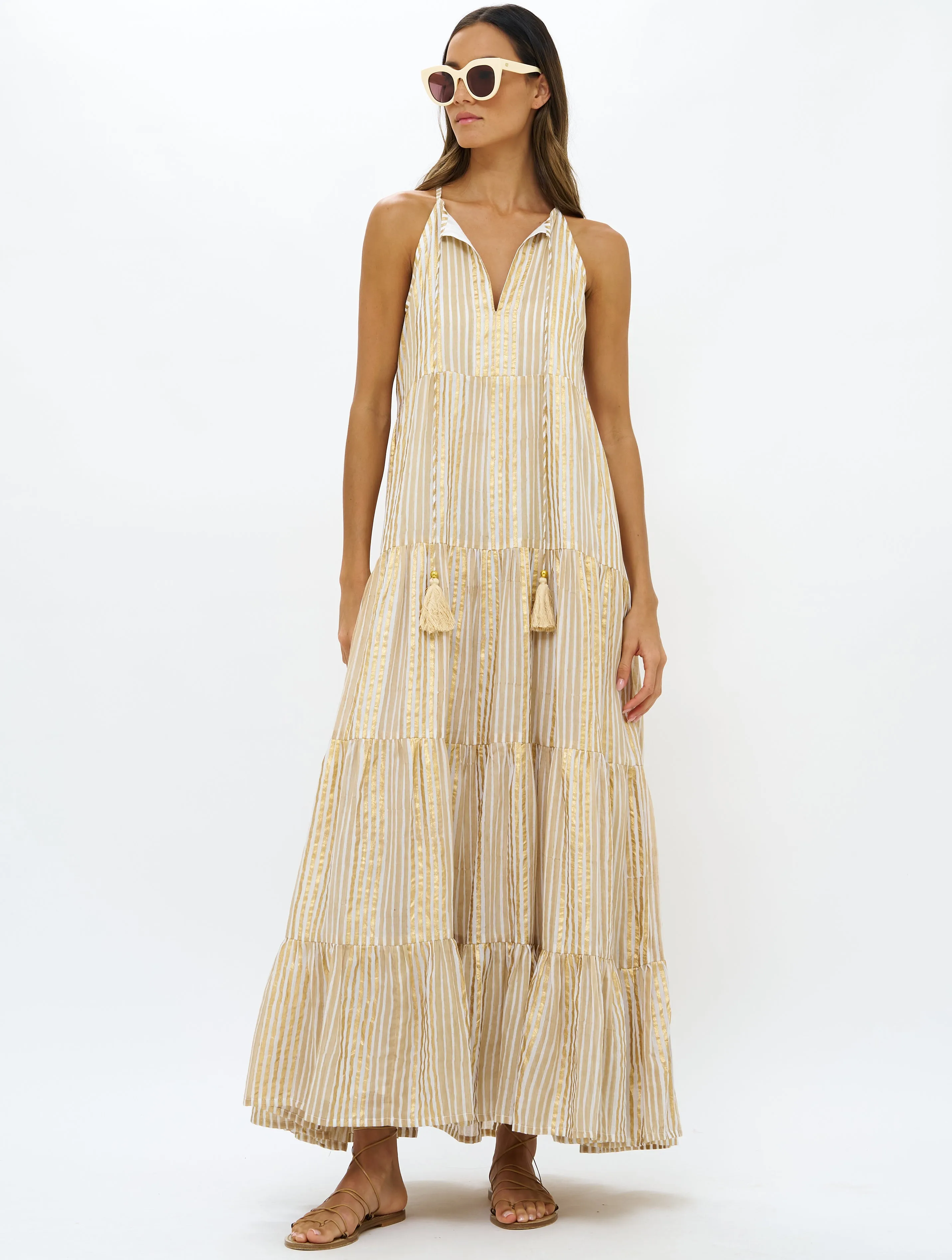 Oliphant Long Tiered Tassel Dress - Samoa Gold