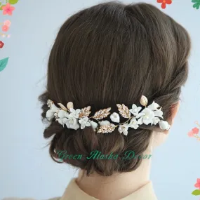 P195. white petite floral and cluster bead comb, hair piece for wedding bride or bridesmaids