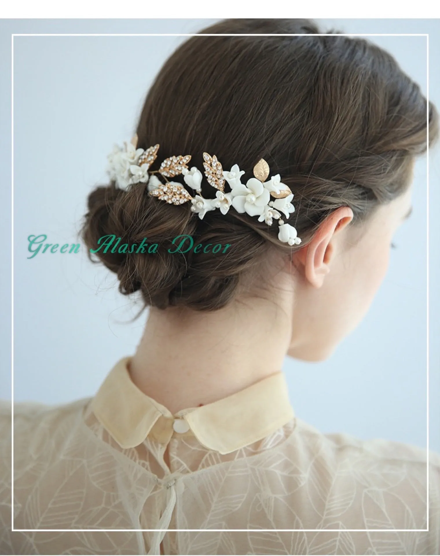 P195. white petite floral and cluster bead comb, hair piece for wedding bride or bridesmaids