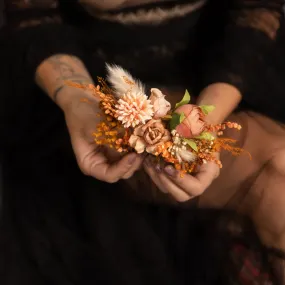 Peach autumn flower hair comb