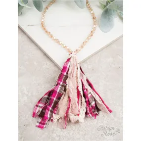 Pleasantly \\ Plaid // PINK Tassel Necklace