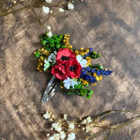 Poppy and lavender flower hair clip