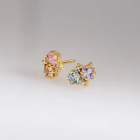 Rainbow Gem Gold Stud Earrings