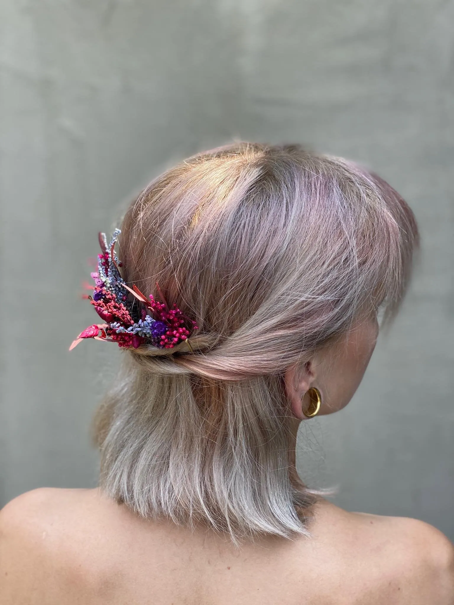 Red and purple flower hair pins