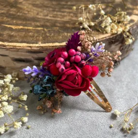 Red flower hair clip with red roses