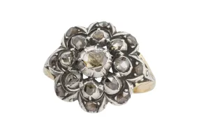 Rose diamond cluster ring in silver and 14 carat gold