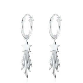 Silver Shooting Star Charm Hoop Earrings