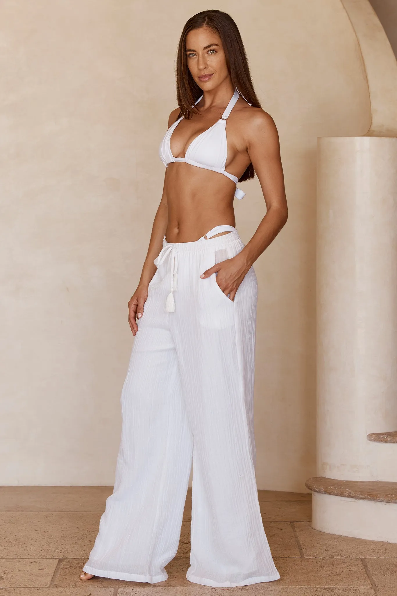 Tahiti Pant - White Crinkle Linen