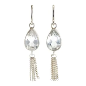 TEARDROP TASSEL EARRINGS - WHITE TOPAZ - SILVER