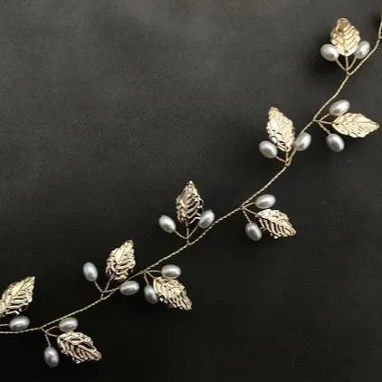 V113. boho gold & silver leaf bridal hair vine, leaf bridesmaid hair pins.