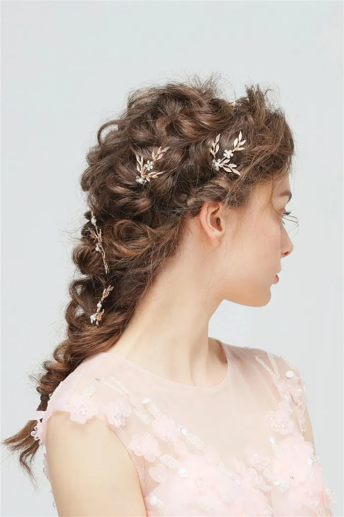 V160. rose gold bridal leaf hair vine and pins for bride, wedding bridal Headpiece