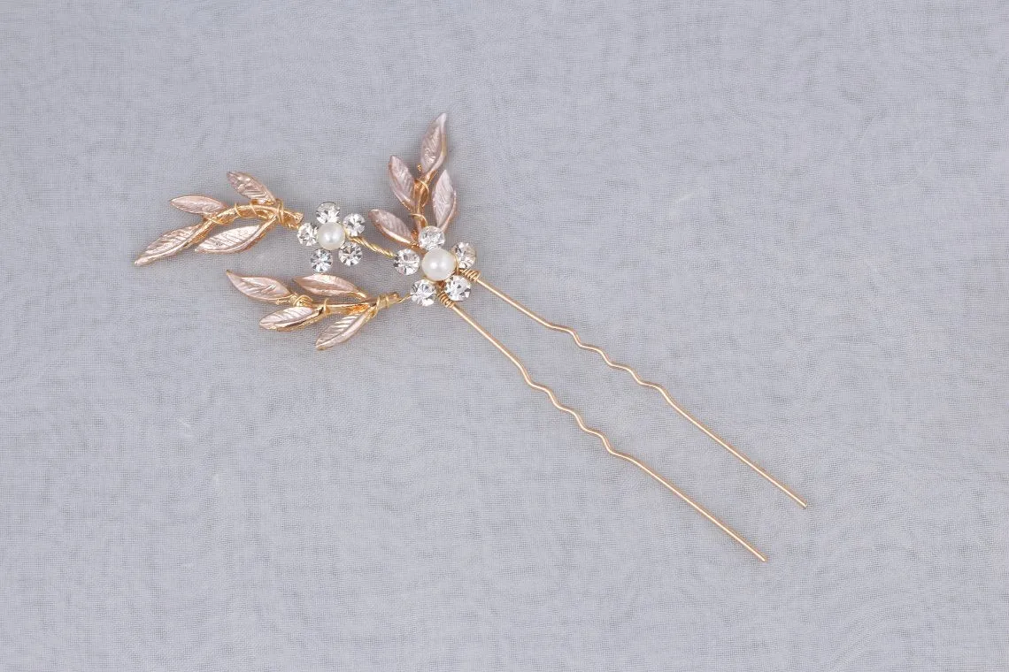 V160. rose gold bridal leaf hair vine and pins for bride, wedding bridal Headpiece