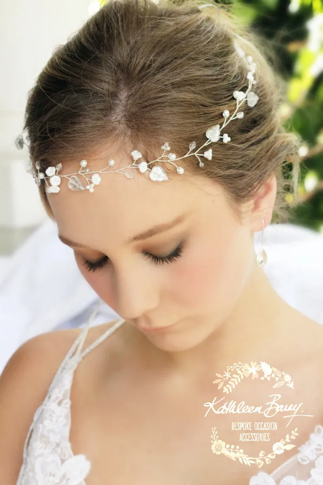 Zoe White & Silver wedding bridal hair headband - hair wreath crown