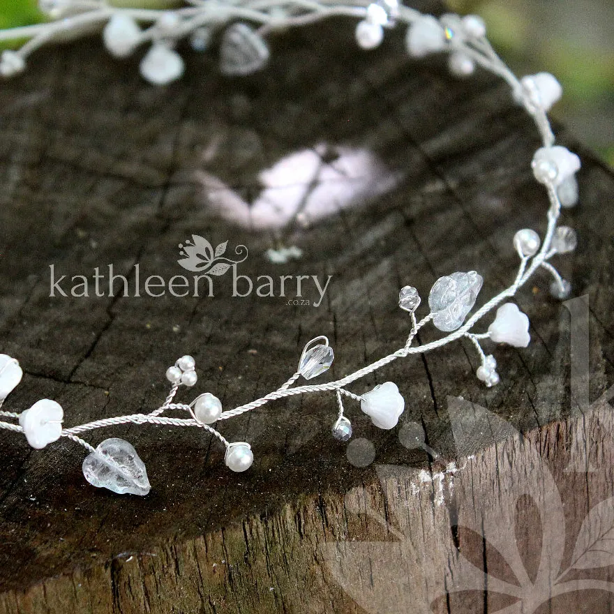 Zoe White & Silver wedding bridal hair headband - hair wreath crown